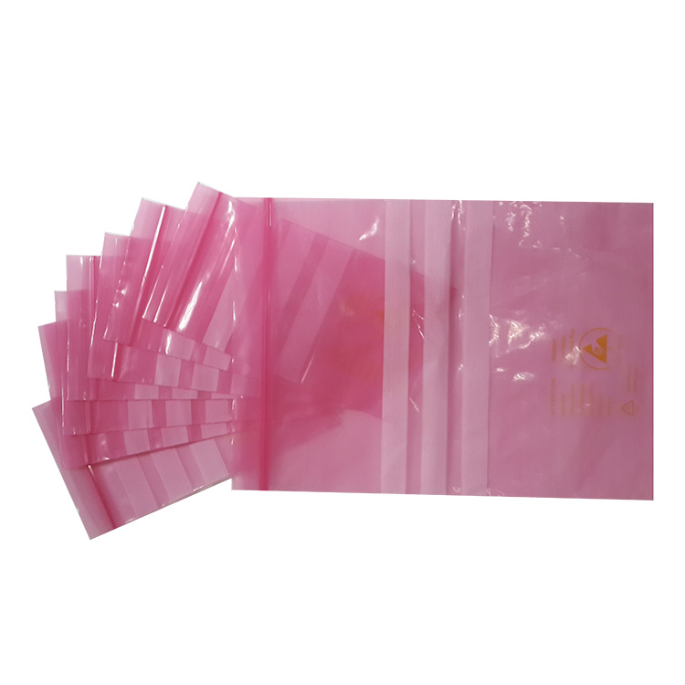 Pack of pink anti-static bags with write on labels from Bondline Electronics Ltd