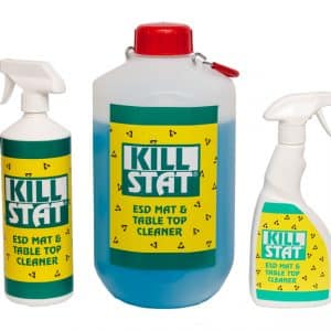 Killstat mat and table top cleaners for ESD mats and vinyl chairs.