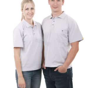 Man and Woman in Polo Shirt Gray