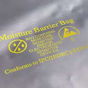 A close-up image of Bondline's Moisture Barrier Bag with ESD standards information.