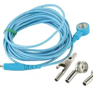 SCJCL Universal Grounding Cord with snap to jack. Supplied with terminal lug, stack snap and crocodile clip. Bondline Electronics Limited.