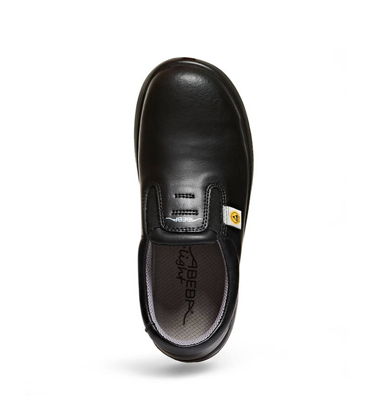 ESD slip on black shoes, X-LIGHT 037 range. Top view of shoe. Bondline.