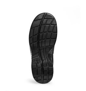 ESD black shoe with laces and ESD symbol. X-LIGHT 038 range. Sole of shoe. Bondline.