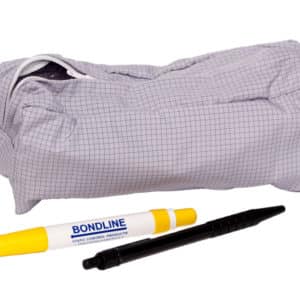 Bondline ESD Pencil Case / ESD Pouch for safe use in static controlled areas. Colour varies between grey or blue. Grid pattern. Zipper for easy access.