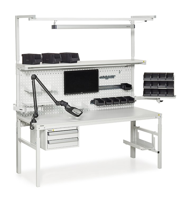 ESD KSHB workbench with compatible ESD-safe bench accessories. Bondline.