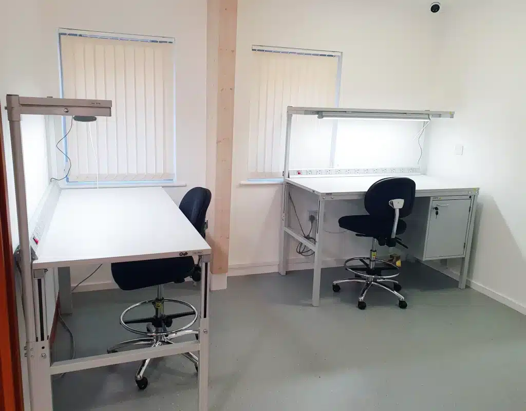 An image of two ESD Benches and ESD Chairs installed by Bondline Electronics Ltd