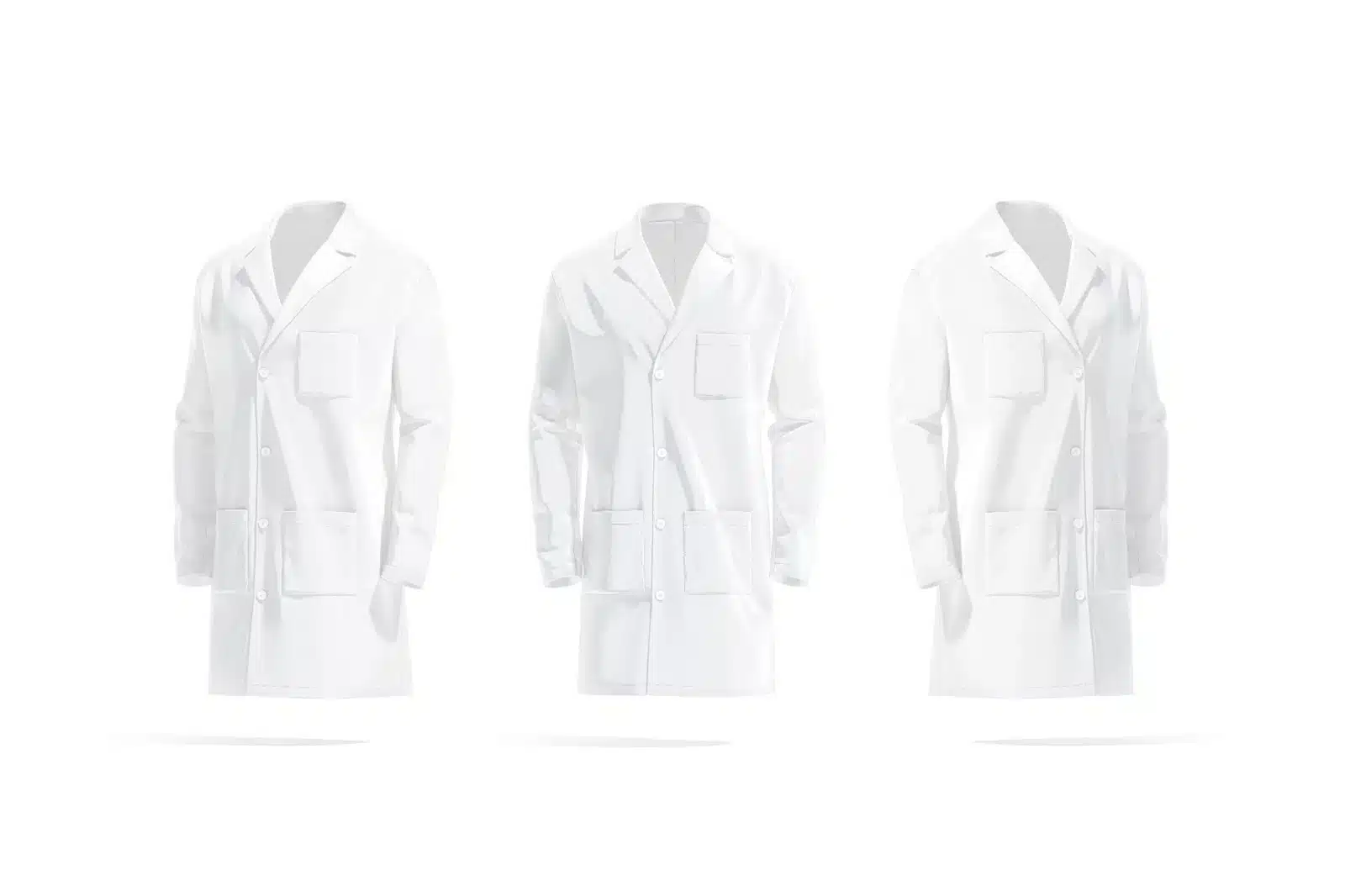 Three ESD white lab coats for static control protection. Bondline.