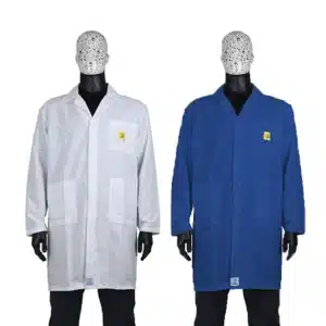 Premium ESD Lab Coats in royal blue and white. Bondline.
