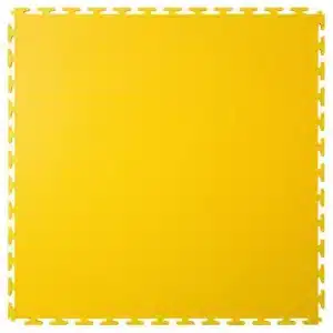 Interlocking industrial floor tile in yellow. Dovetail joint. Available at Bondline.