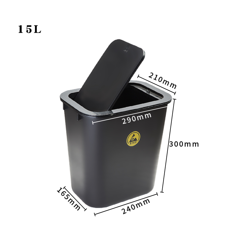 Dimensions of ESD Waste Bin Lidded 15L WBINL15. Bondline Electronics Ltd.