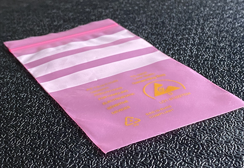 pink antistatic bag with recycling information - Bondline