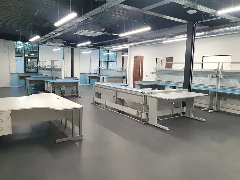 ESD flooring and ESD workbenches installed by Bondline Electronics Ltd at Fujikura Group