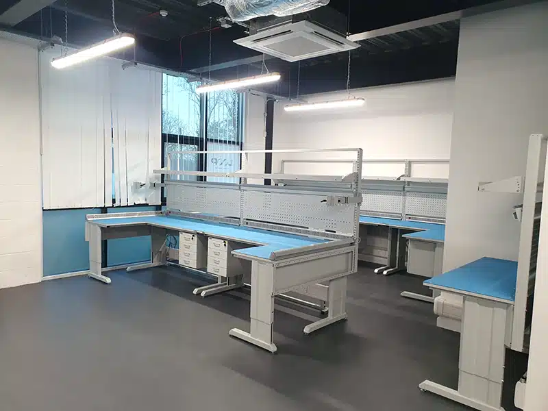 Height adjustable ergonomic esd workbench installed by Bondline at Fujikura Group